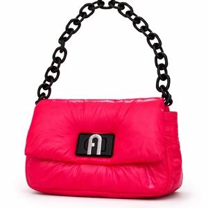 Furla Red Puffy Chain Shoulder Bag | Quilted Nylon Puffer Purse & Dust bag